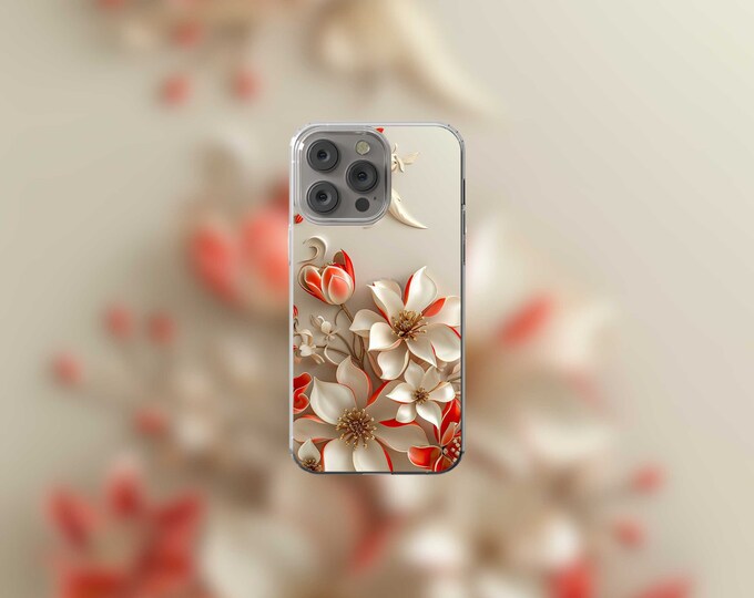 3D Floral Clear MagSafe iPhone Case for Models 12-15