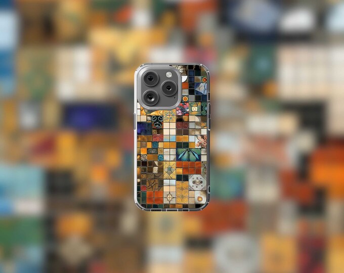 Mosaic Tiles Clear MagSafe iPhone 12-15 Case  Stylish  Sleek Protection