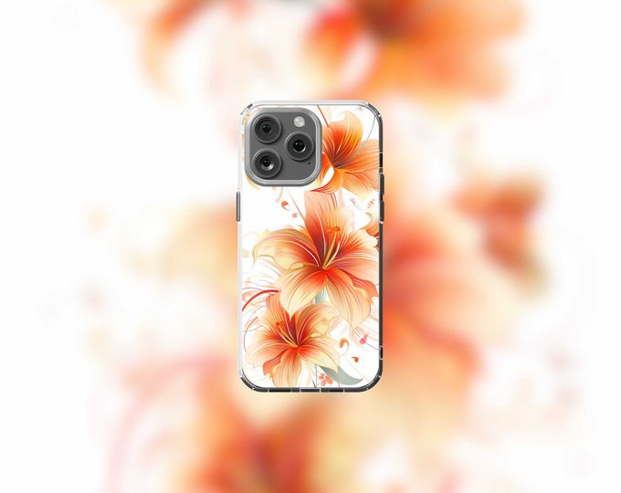 Clear MagSafe iPhone 12-15 Case - Orange Blossom Floral Design