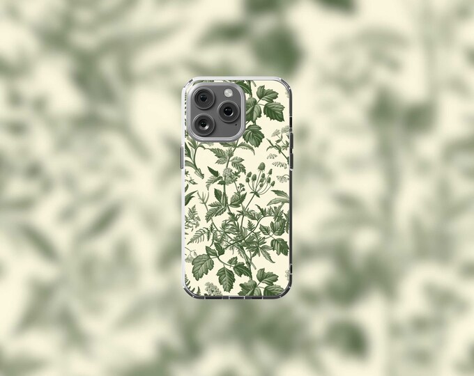 Green Botanical MagSafe Clear iPhone Case  Stylish Protection for Models 12-15