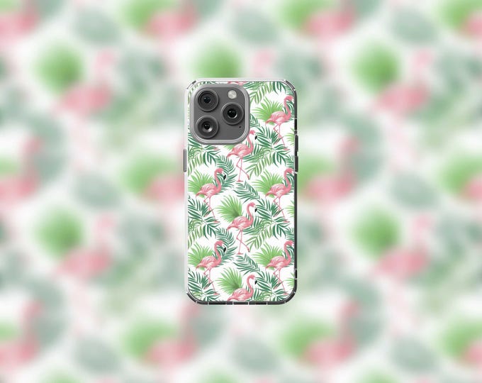 Tropical Flamingos Clear MagSafe Case for iPhone 13-16