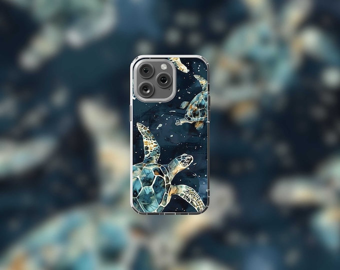 Navy Turtle Clear MagSafe iPhone Case for 12-15 Models