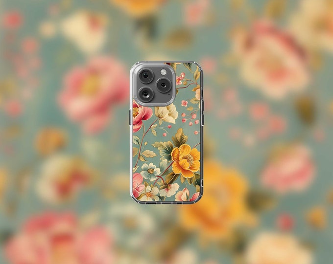 Clear Vintage Floral MagSafe iPhone Case 12-15 - Stylish Protection
