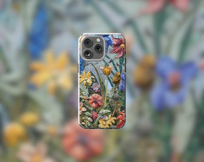 Botanical Mosaic Clear MagSafe iPhone Case 13-16  Floral Design