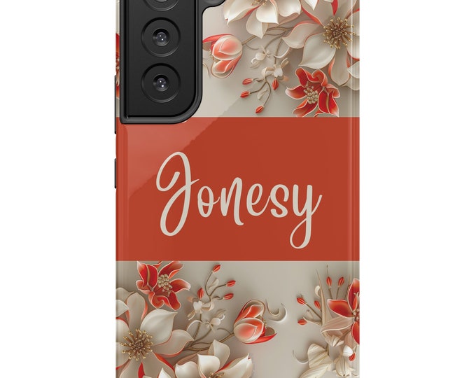 Custom Name Floral Samsung Case - Personalize w/ Your Name, Select Font, S22/S23/S24 Series, Matte/Glossy