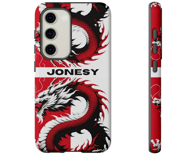 Red & Black Dragon Personalised Phone Case, Dragon Phone Case Cover Fit for iPhone 8–15, Custom Name Dragon iPhone Case, Tough iPhone Case