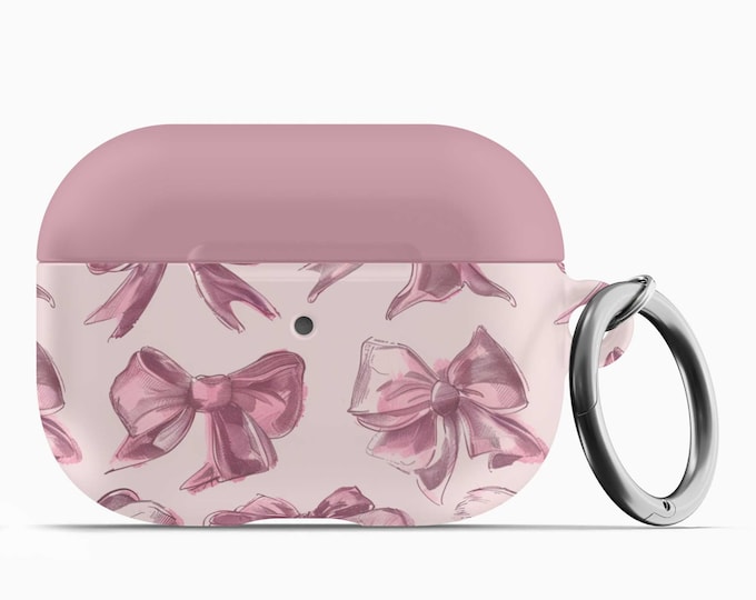 Pink Pastel Bows AirPod Case w/Keychain - Fits 1st 2nd Gen AirPods AirPod Pros