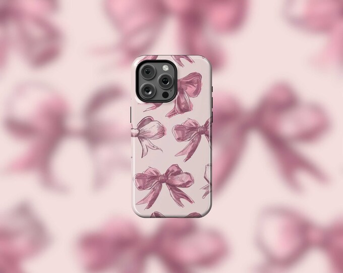 Pink Pastel Bows MagSafe Tough iPhone 12-15 Case