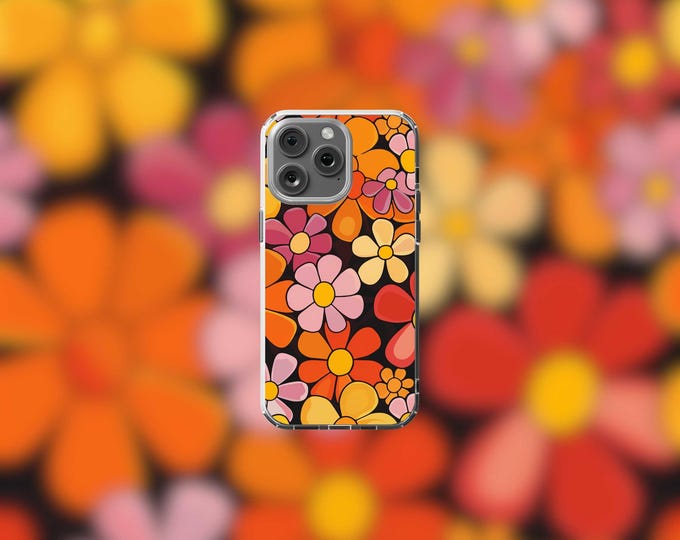 Retro Floral Clear MagSafe iPhone Case for 13-16 Models