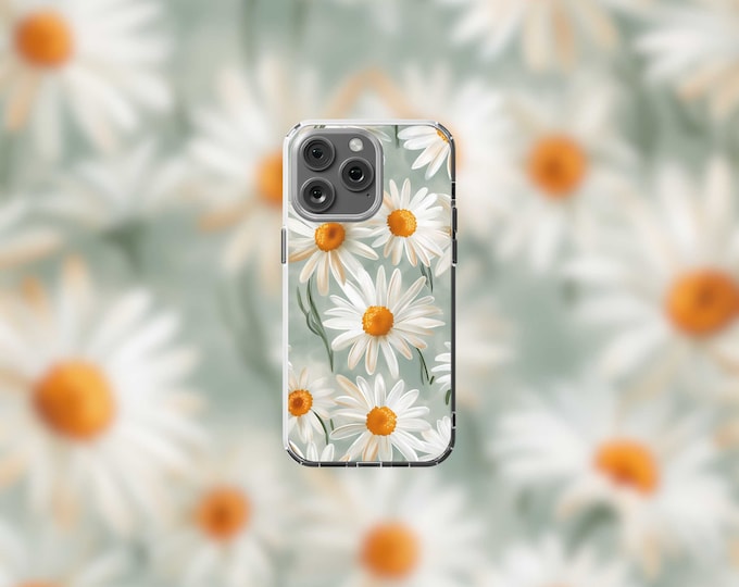 White Daisies Clear MagSafe iPhone Case 12-15 - Floral Phone Cover