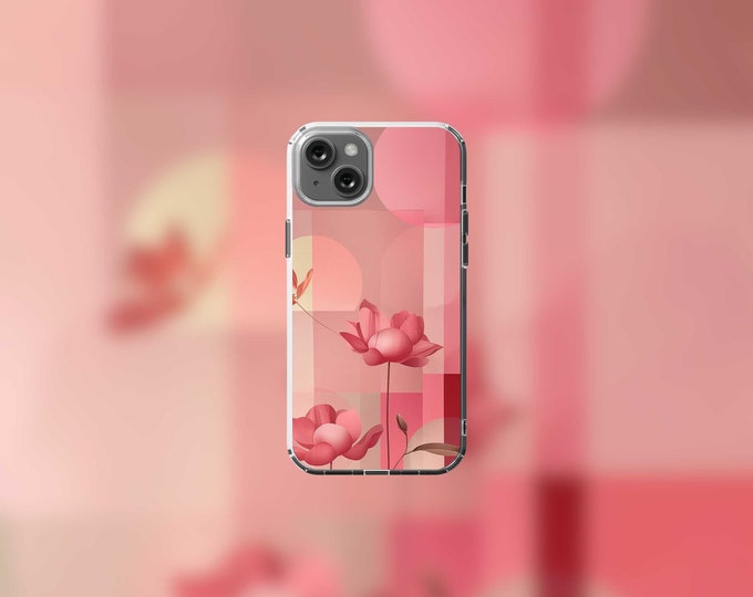 Modern Clear iPhone Case for 12-15  MagSafe Compatible  Lotus Design