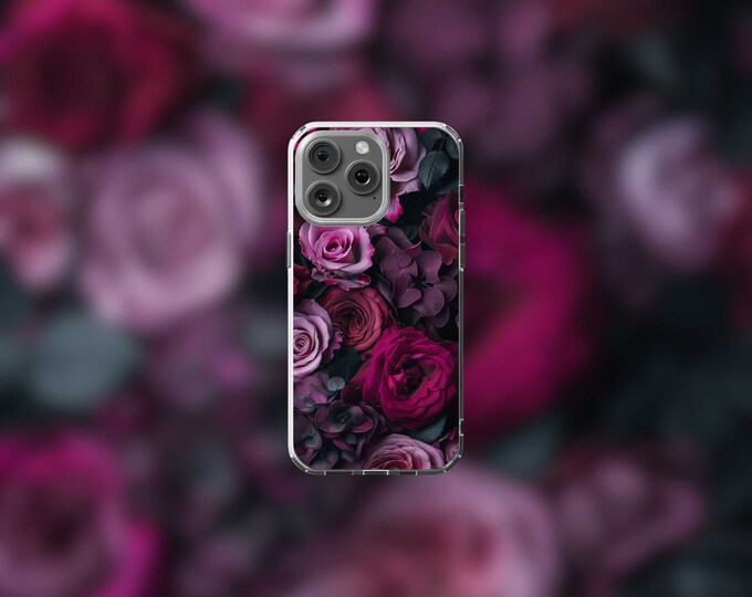 Purple Roses MagSafe Clear iPhone Case  Fits 12-15  Stunning Floral Design