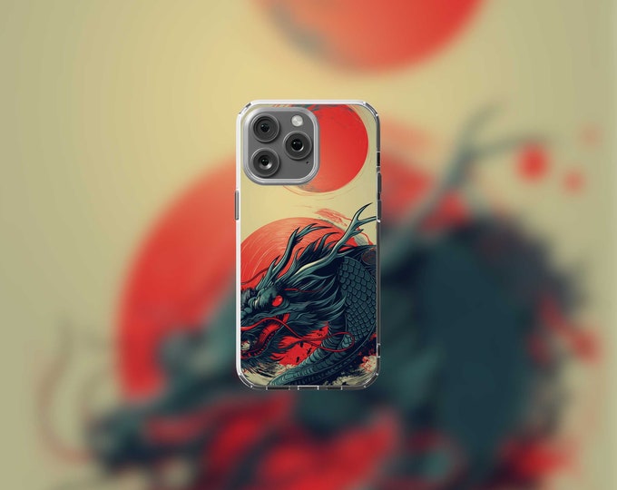 Crimson Moon Dragon Clear MagSafe Case for iPhone 12-15