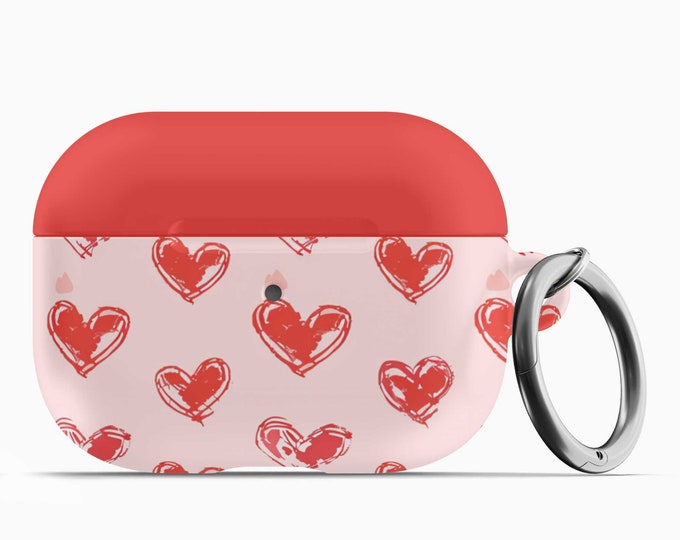 Red Hearts AirPod Case w/Keychain - Fits 1st 2nd Gen AirPods AirPod Pros