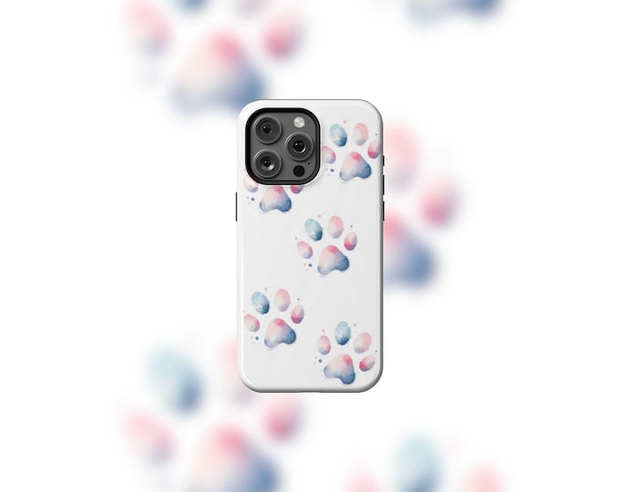 Watercolor Paw Print MagSafe Tough iPhone 12-15 Case | Scratch-Resistant, Dual-Layer Protection
