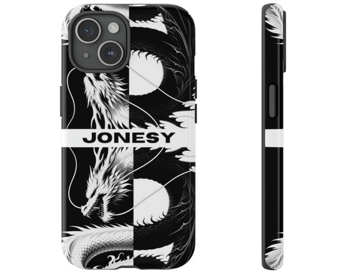 White Dragon Personalised Phone Case, Dragon Phone Case Fantasy Cover Fit for iPhone 8–15, Custom Name Dragon iPhone Case, Tough iPhone