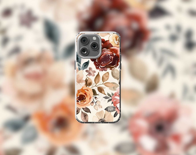 Muted Floral MagSafe Clear iPhone Case  Watercolor Design for iPhone 12-15