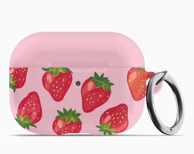 Girly Girl Strawberries AirPod Case with Keychain - Custom Protective Cover for 1st 2nd Gen AirPods  AirPod Pro