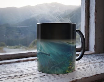 Color Changing Mug Custom Heat-Sensitive Magic Mug with Heat Activation - Deep-Sea to Beach Scene - Color Changing Ceramic Cup