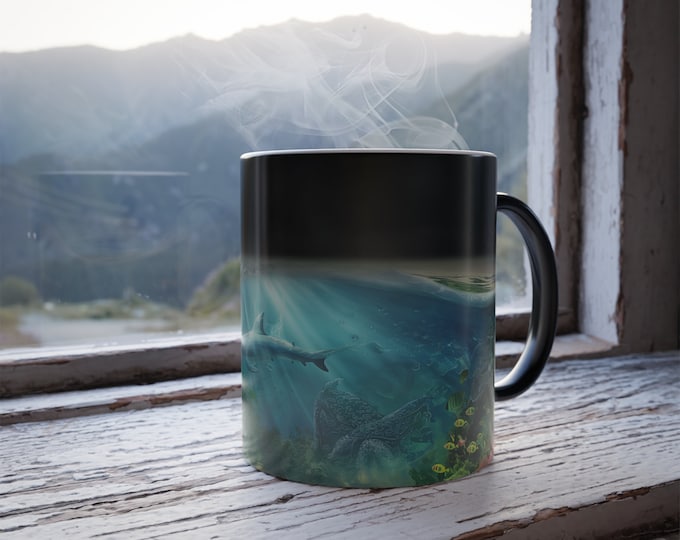 Color Changing Mug Custom Heat-Sensitive Magic Mug with Heat Activation - Deep-Sea to Beach Scene - Color Changing Ceramic Cup