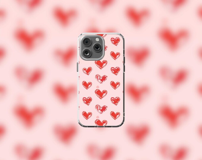 Red Hearts MagSafe Clear iPhone Case for Models 12-15