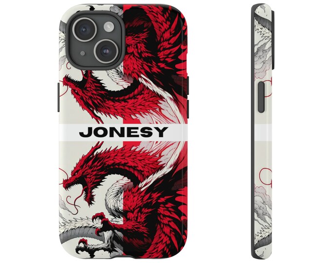 Red Dragon Personalised Phone Case, Dragon Phone Case Fantasy Cover Fit for iPhone 8–15, Custom Name Dragon iPhone Case, Tough iPhone Case