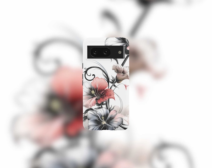 Monochrome Flowers Tough Phone Case For Google Pixel 9, 9 Pro, 9 Pro XL, 8, 8 Pro, 7, 7 Pro, 6, and 6 Pro