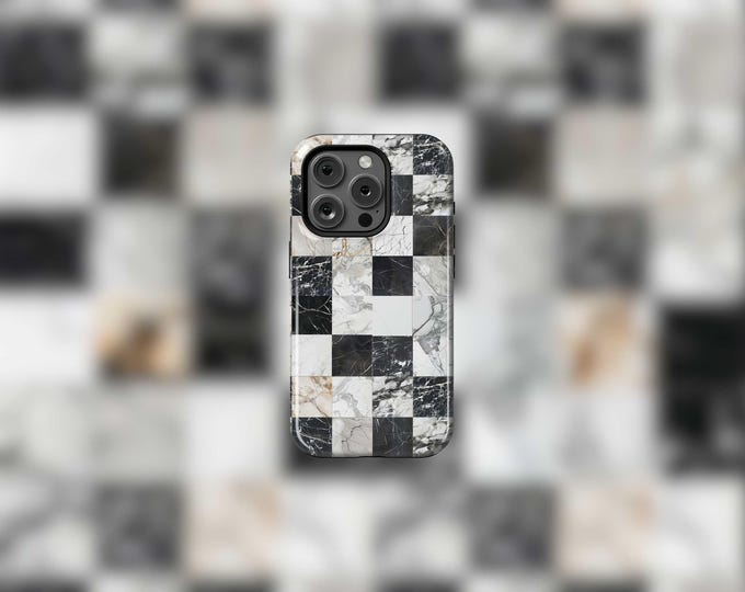 Checkered Marbled MagSafe Tough iPhone 13-16 and 16e Case
