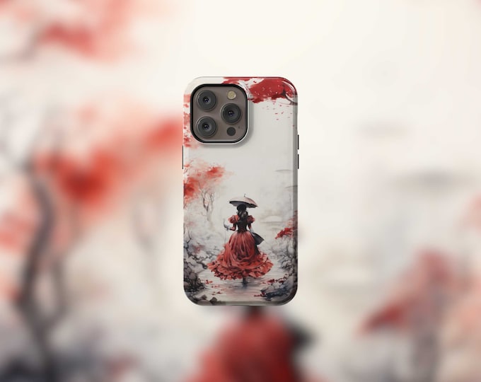 Red Toile Lady MagSafe Tough iPhone 12-15 Case | Scratch-Resistant, Dual-Layer Protection