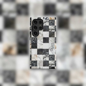 Checkered Marbled Samsung Tough Case - S22-S24 Series