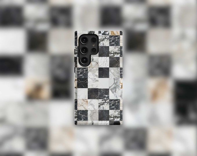 Checkered Marbled Samsung Tough Case - S22-S24 Series