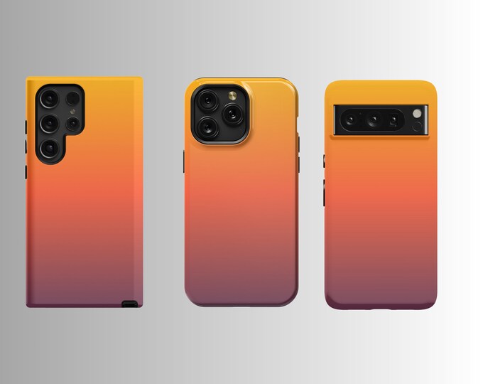 Sunset Gradient Phone Case - Deep Purple to Orange, iPhone 14/15 (MagSafe Compatible), Perfect Fit for Samsung S23/S24, Pixel 7 & 8