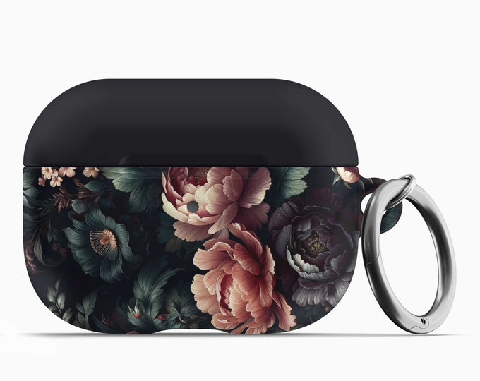 Dark Floral AirPod Case w/Keychain - Fits 1st 2nd Gen AirPods AirPod Pros