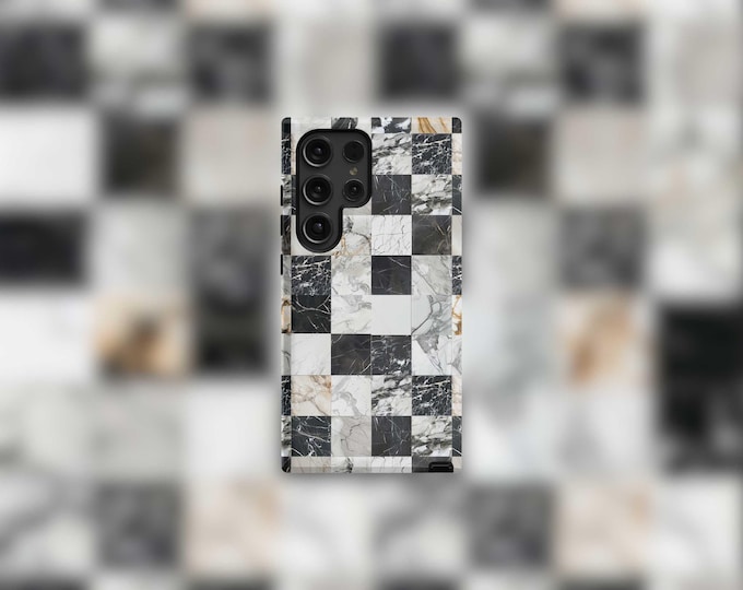 Checkered Marbled Samsung Tough Case - S22-S25 Series