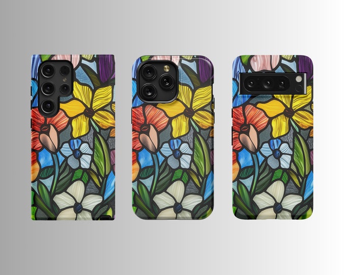 Stained Glass Floral Case - iPhone 14/15 (MagSafe Compatible), Samsung S23/S24, Google Pixel 7/8 Typically 2-3 Days to Ship
