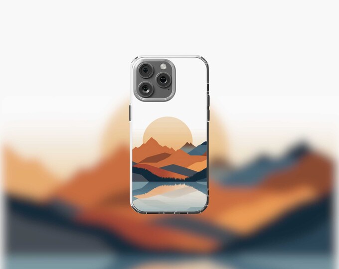 Clear MagSafe iPhone 12-15 Case with Stunning Mountains Landscape Design