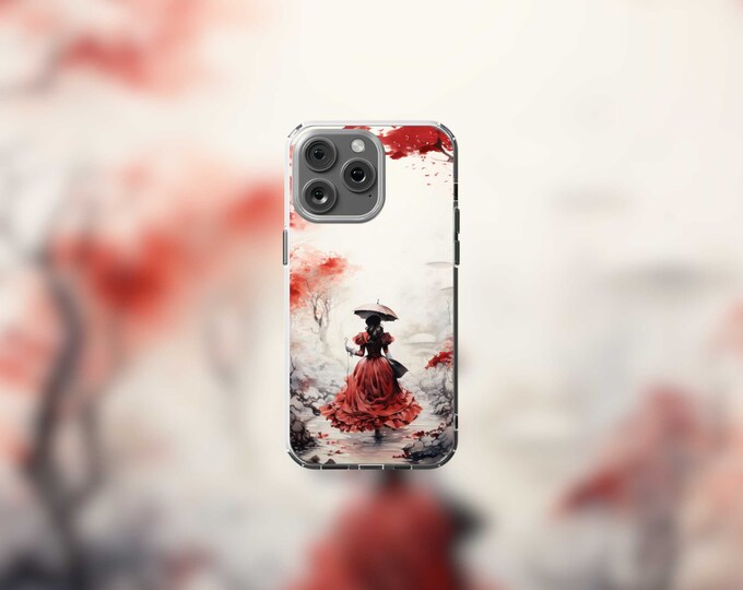 Red Toile MagSafe iPhone 12-15 Case  Clear Design Elegant  Stylish