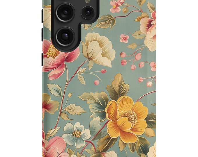 Vintage Floral Samsung Case - Tough Slim Clear Options for S22S23S24 - Classic Botanical Design Fast Shipping