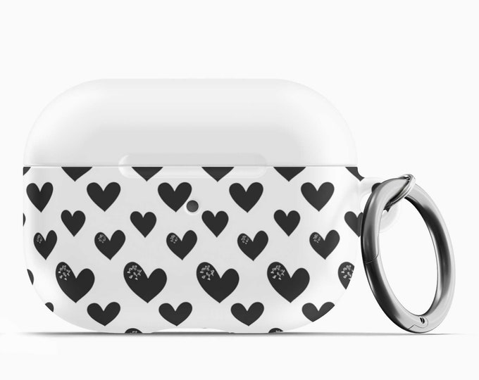 Black Hearts AirPod Case w/Keychain - Fits 1st 2nd Gen AirPods AirPod Pros