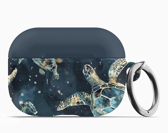 Navy Turtle AirPod Case w/Keychain - Fits 1st 2nd Gen AirPods AirPod Pros