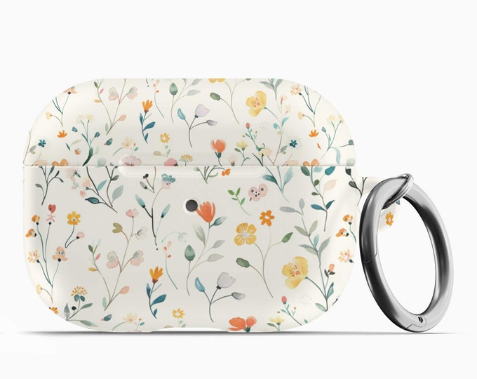Cute Watercolor Flowers AirPod Case w/Keychain - Fits 1st 2nd Gen AirPods AirPod Pros