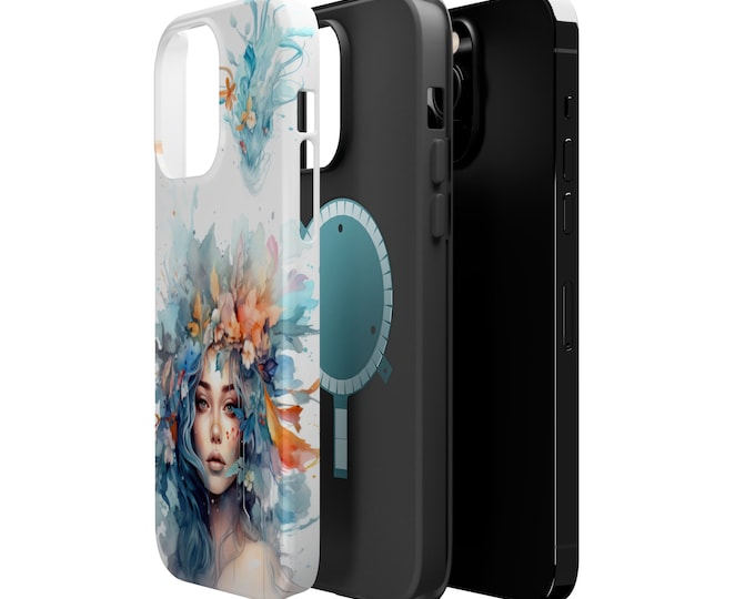 Floral Watercolor Tough Case for iPhone 14/15 Series MagSafe Compatible for iPhone 14/15/14 Plus/15 Plus/14 Pro/15 Pro/14 Pro Max/15 Pro Max