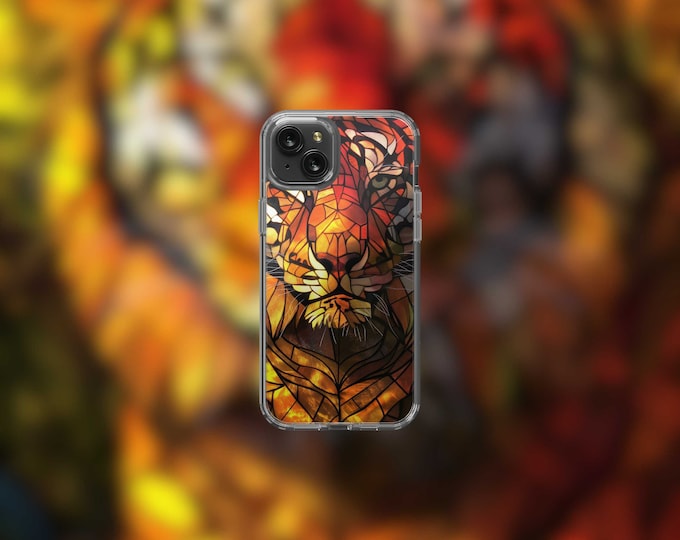 Stained Glass Tiger Clear MagSafe iPhone 12-15 Case