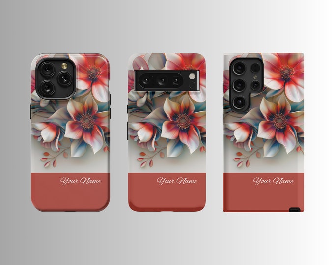 Personalized Floral Design Case iPhone 14/15 MagSafe, Samsung S23/S24, Google Pixel 7/8 - Dual-Layer Protection Typically 2-3 Days to Ship