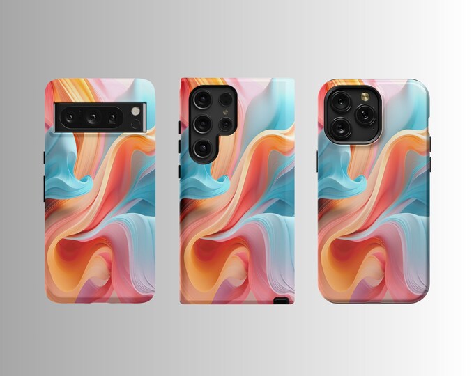 Pastel Waves Abstract Art Phone Case - iPhone 12 13 14 15 (MagSafe) & Samsung 20 21 22 23 24 Google Pixel 6 7 8 Typically Ships in 1-3 Days