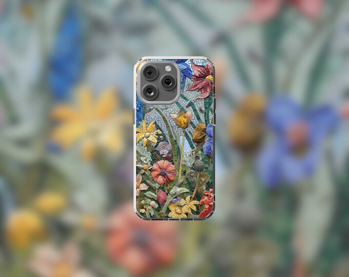 Botanical Mosaic MagSafe Clear iPhone Case  Compatible iPhone 12-15  Unique Floral Design