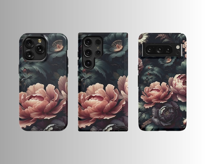 Elegant Dark Floral iPhone 14/15 MagSafe Samsung S23/S24 Google Pixel 7/8 Design Typically 2-3 Days to Ship