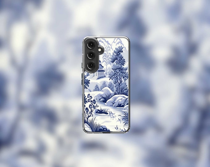 Blue Toile MagSafe iPhone Case for Models 12-15  Chic  Stylish Protection