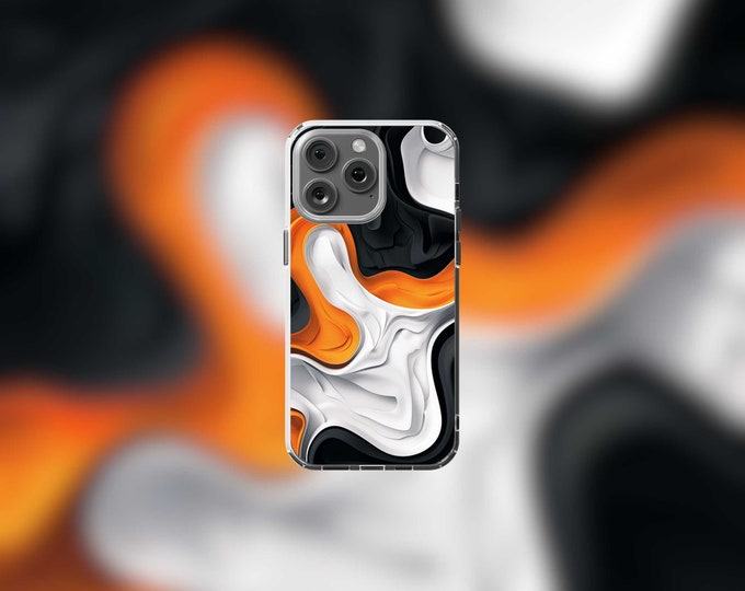 Clear iPhone 12-15 Case with Orange Abstract Desert Wave Design