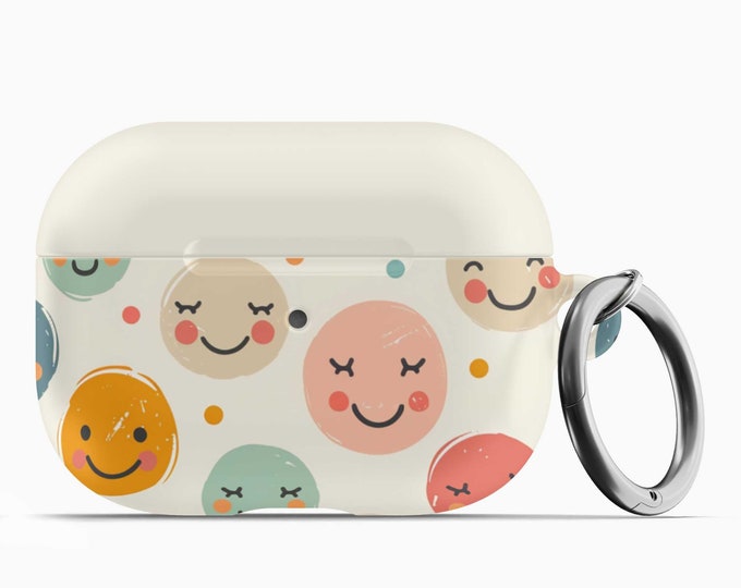 Cute Smiley Faces AirPod Case w/Keychain - Fits 1st 2nd Gen AirPods AirPod Pros